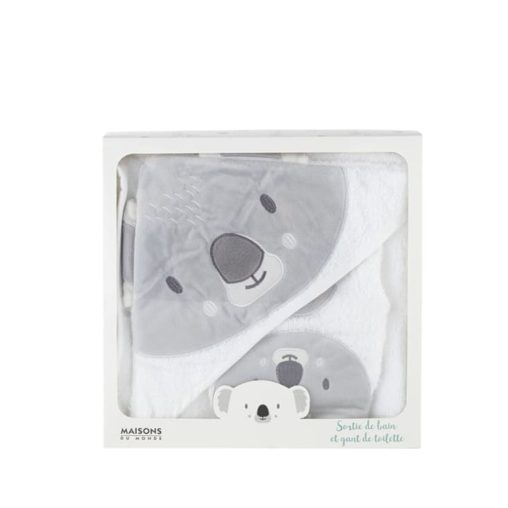 Capa de baño para bebé de algodón blanco y gris-KOALA cropped-5