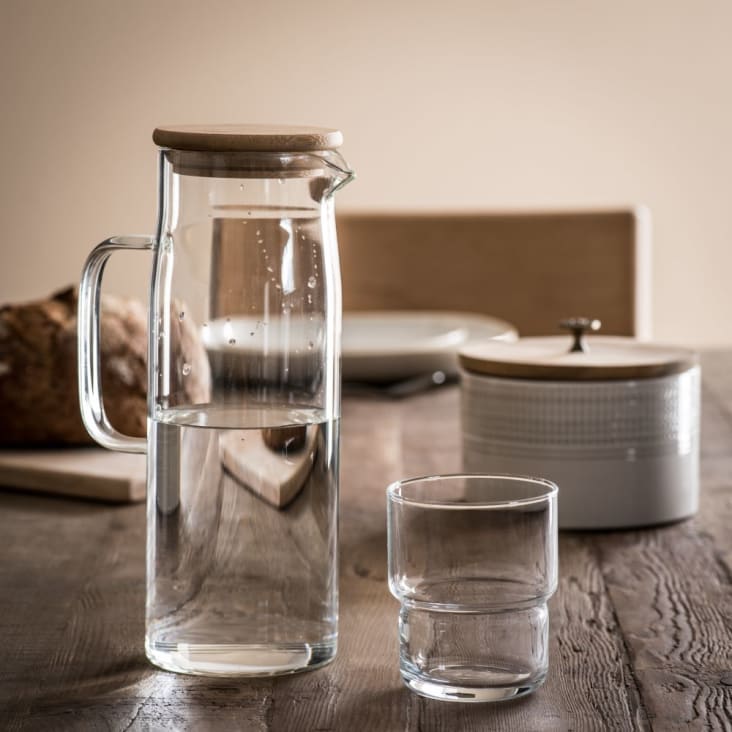 Pichet d'eau en verre de 1,7 L avec poignée Couvercle en bambou résistant à  la chaleur Froid chaud Kettle Capacité Pichet à thé