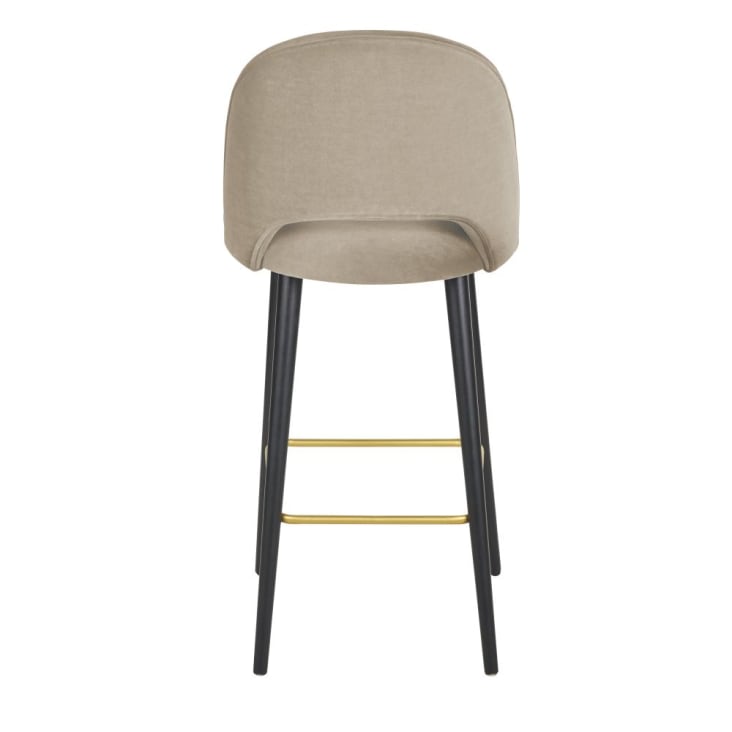 Chaise de bar en velours beige cappuccino et pieds en bois de frêne noir et métal doré H82-Isys cropped-3
