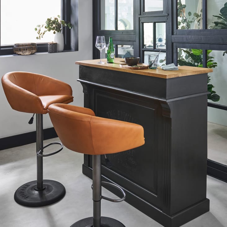 Chaise de bar industrielle en cuir camel H60/82-Gama ambiance-6