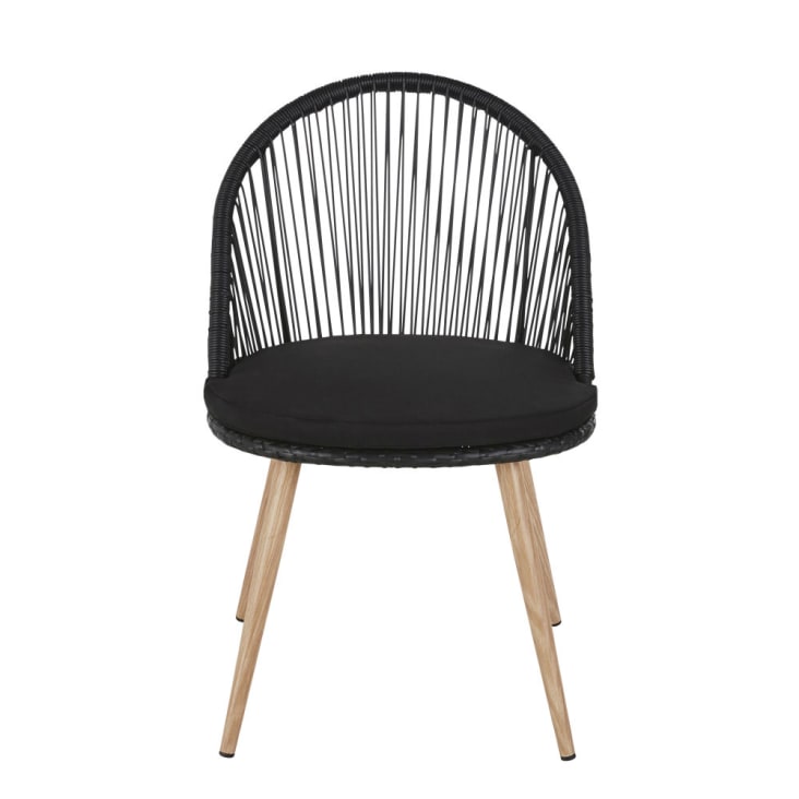 Chaise de jardin en résine tressée noire et métal imitation bois-Isabel cropped-4