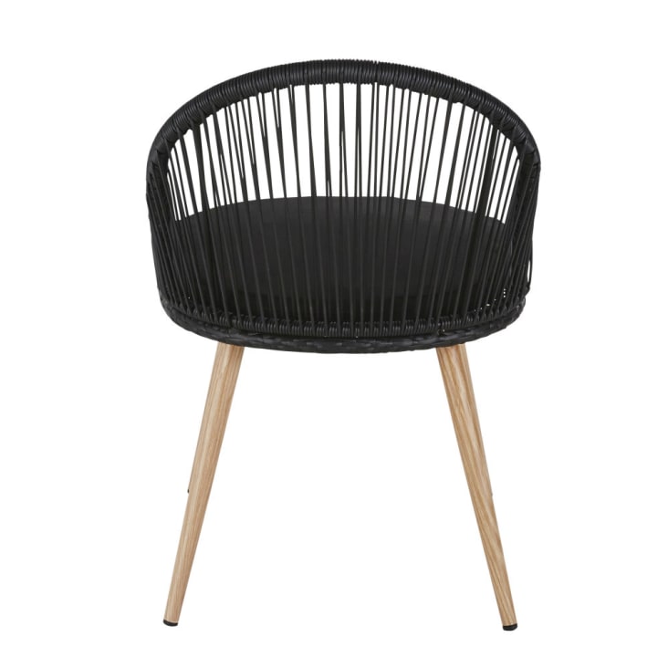 Chaise de jardin en résine tressée noire et métal imitation bois-Isabel cropped-5