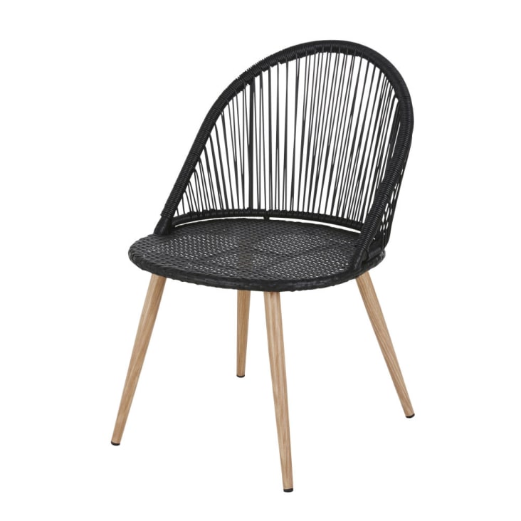 Chaise de jardin en résine tressée noire et métal imitation bois-Isabel cropped-2