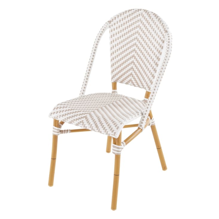 Chaise de jardin professionnelle en résine tressée blanche/beige H88-Kafe Business