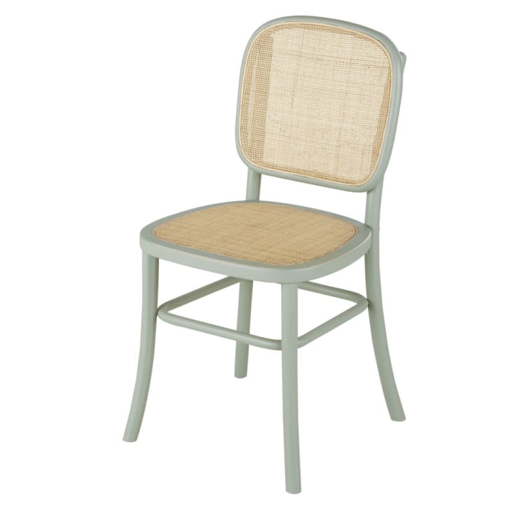 Chaise en bois de hêtre vert kaki effet vieilli cannage en rotin-Esta