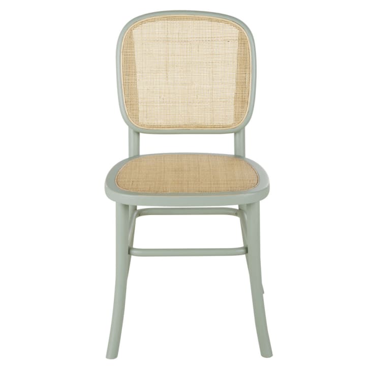 Chaise en bois de hêtre vert kaki effet vieilli cannage en rotin-Esta cropped-2