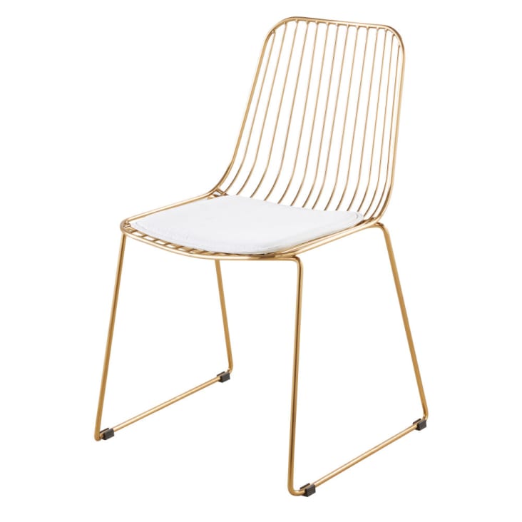 Chaise en métal doré et coussin blanc-Huppy