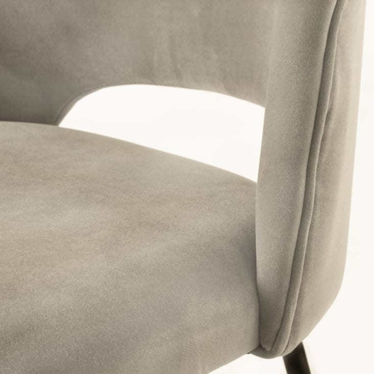 Chaise en velours de coton beige capuccino et métal noir-Isys cropped-4