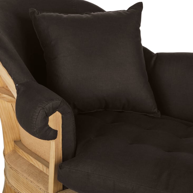 Chaise longue 1 posto in lino grigio carbone-Cyprien cropped-6