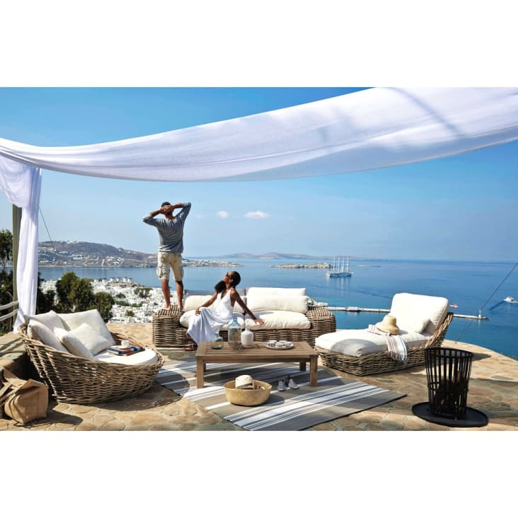Chaise longue da giardino in rattan e cuscini écru-St Tropez ambiance-7