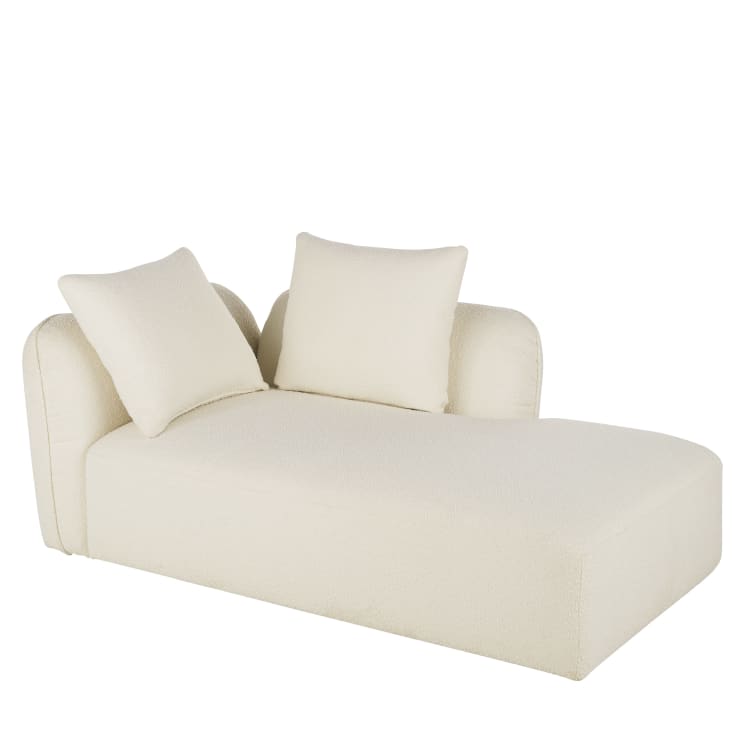Chaise longue met rechtse armleuning voor ecru wollen modulaire zetel