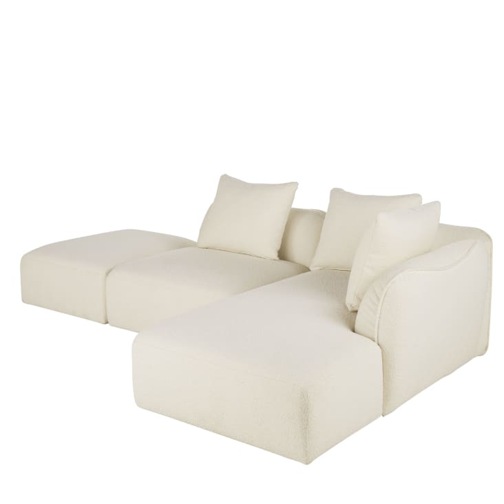 Chaise longue met rechtse armleuning voor ecru wollen modulaire zetel