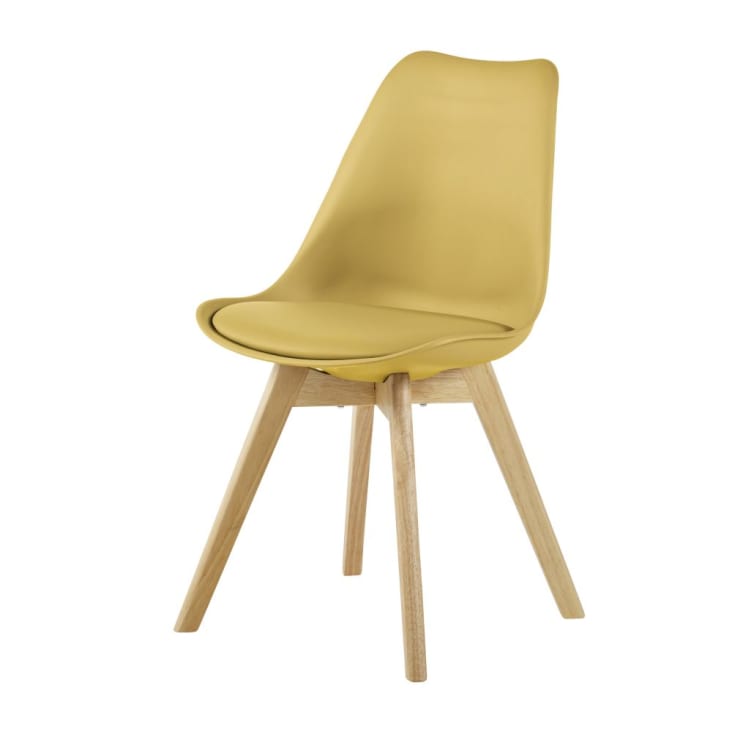 Chaise style scandinave jaune ocre et hévéa-Ice