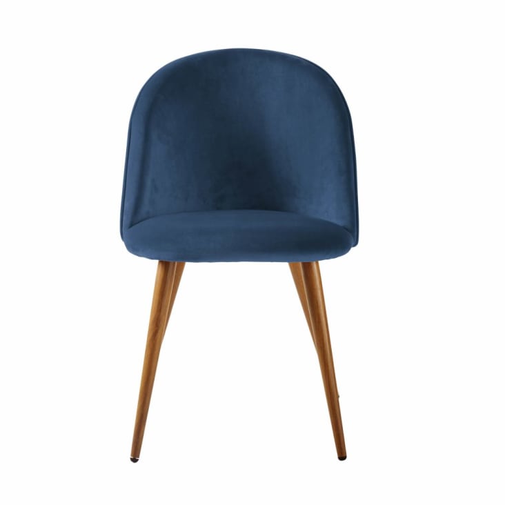 Chaise vintage bleu nuit et métal imitation chêne-Mauricette cropped-2