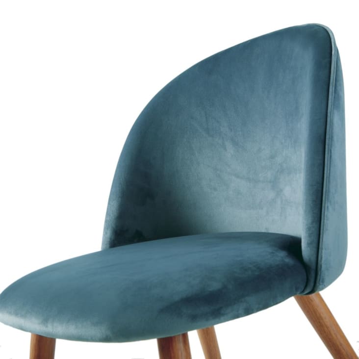 Chaise vintage en velours bleu paon et métal imitation chêne-Mauricette cropped-4