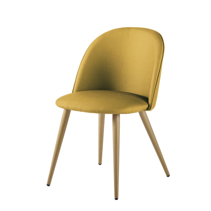 Chaise vintage jaune moutarde et métal imitation chêne-Mauricette