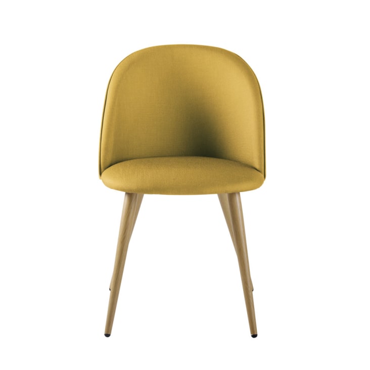 Chaise vintage jaune moutarde et métal imitation chêne-Mauricette cropped-2
