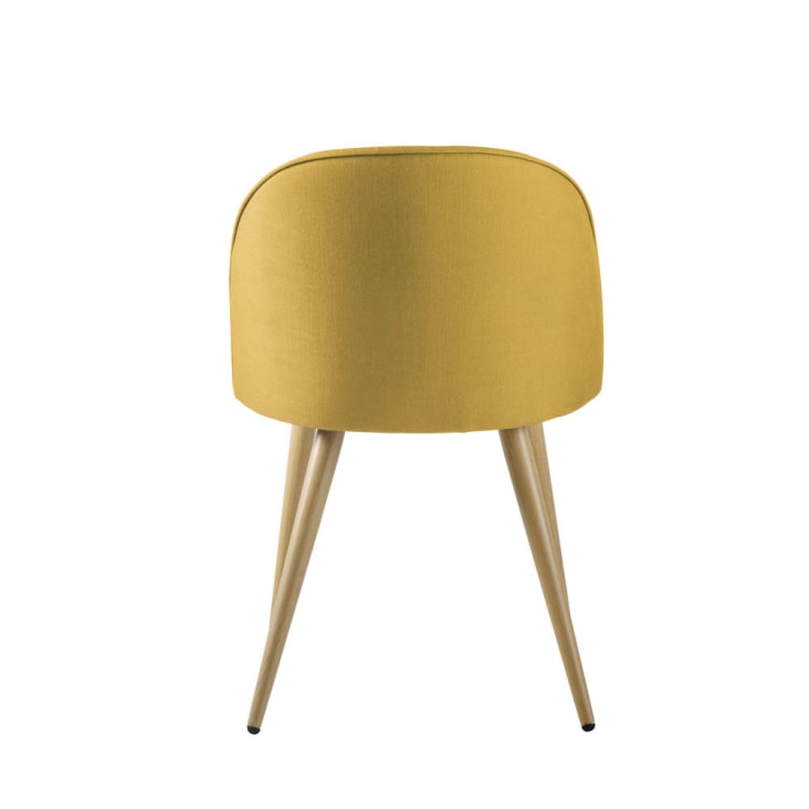 Chaise vintage jaune moutarde et métal imitation chêne-Mauricette cropped-3