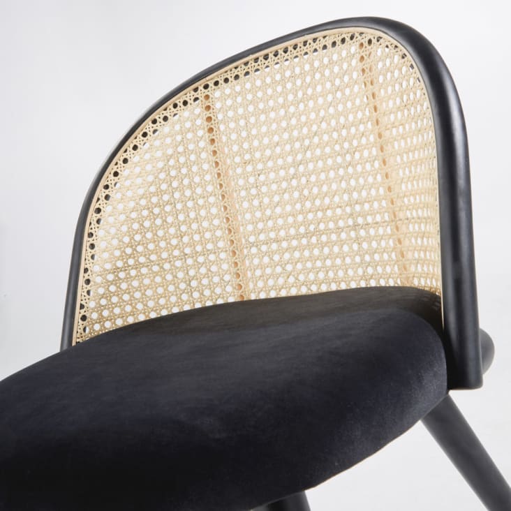 Chaise vintage noire cannage en rotin et bouleau massif-Mauricette detail-4