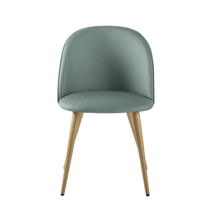 Chaise vintage vert de gris et métal imitation chêne-Mauricette cropped-2