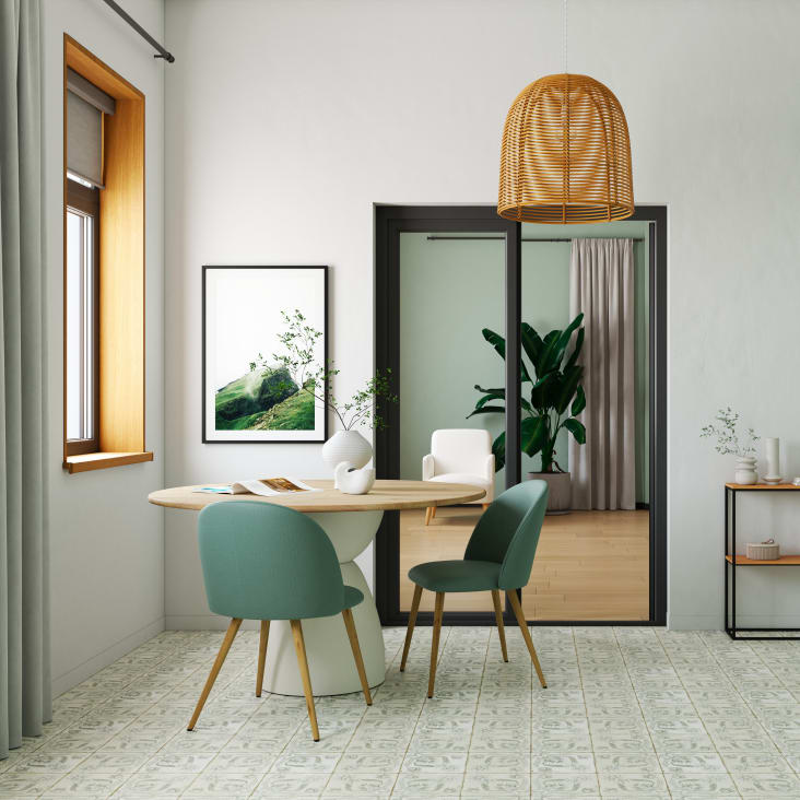 Chaise vintage vert de gris et métal imitation chêne-Mauricette ambiance-8