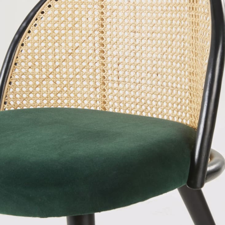 Chaise vintage verte cannage en rotin et bouleau massif-Mauricette cropped-4