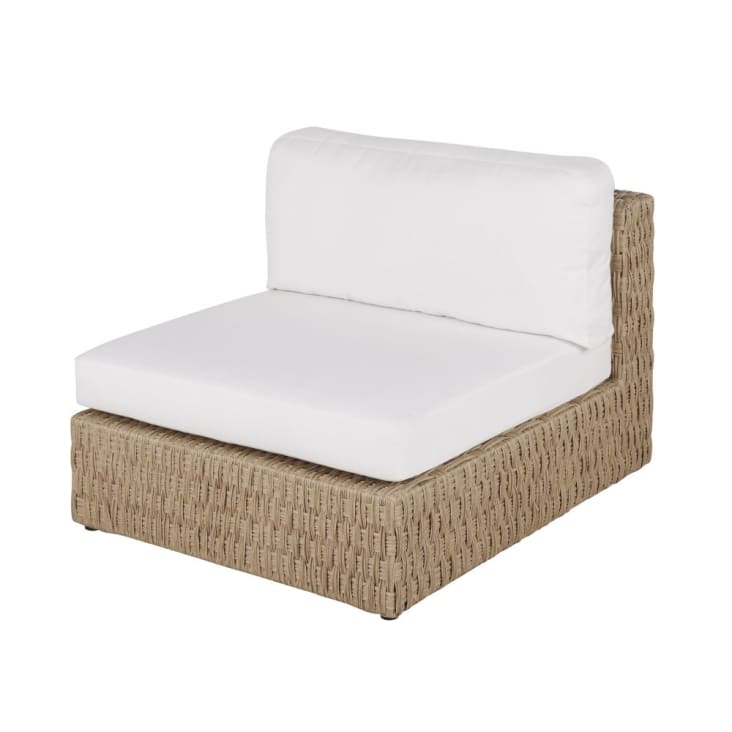 Chauffeuse per divano da giardino modulabile in resina intrecciata e cuscini écru-Toranga cropped-2