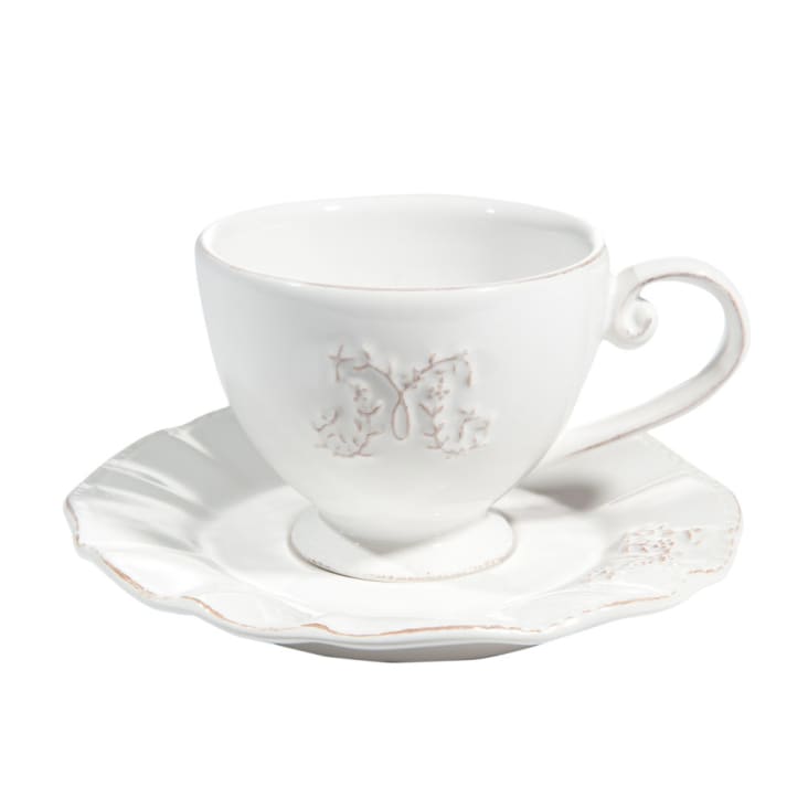 Chávena de chá e pires de faiança branca-Bourgeoisie cropped-2