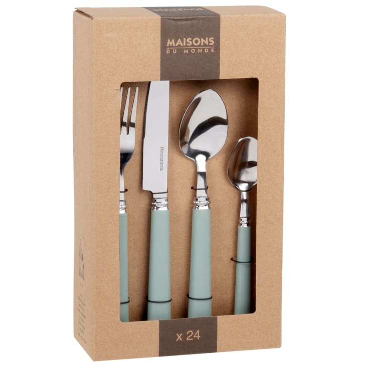 Coffret 24 couverts en acier vert céladon SOFT Maisons du Monde