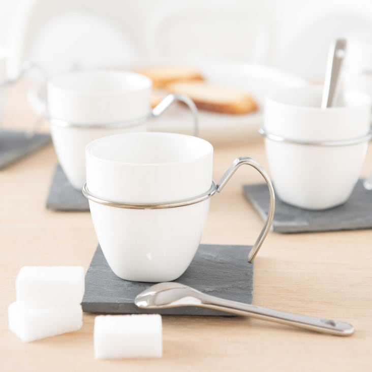 Coffret 6 tasses à café en porcelaine avec soucoupes + cuillères-Ardoise ambiance-6