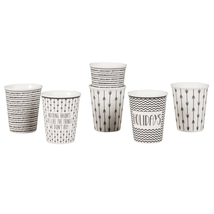 Coffret 6 tasses en porcelaine blanche motifs noirs-HOLIDAYS cropped-2
