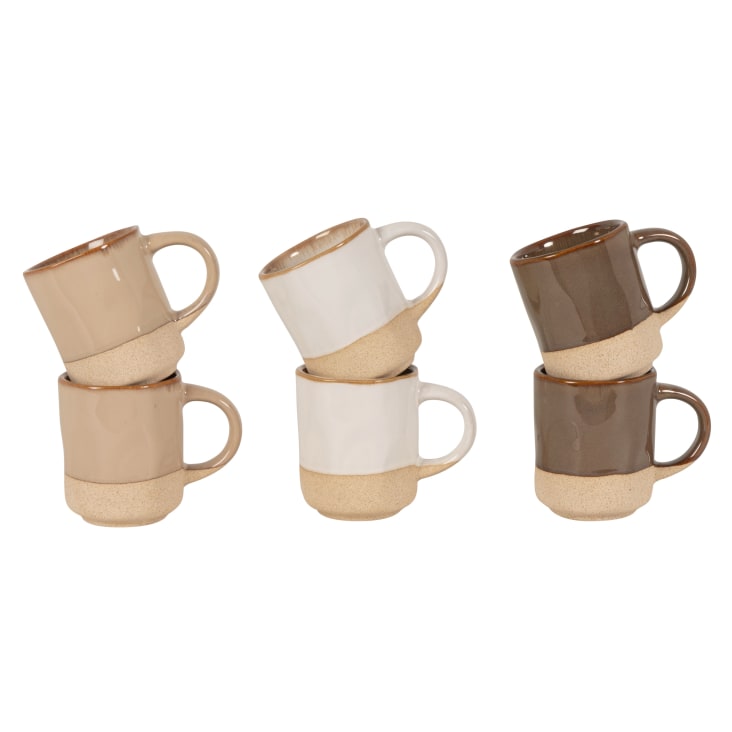 Lot De 2 Tasses à Expresso En Céramique 70ml Avec Anse En Bois - Blanc & Noir - Pour Café, Thé, Moka