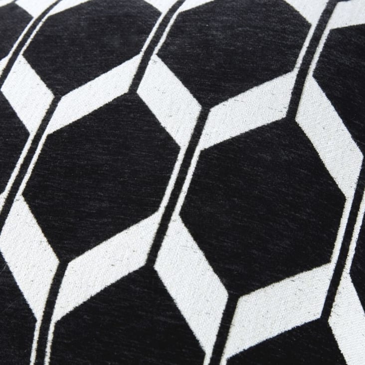 Cojín de terciopelo tejido de jacquard con motivos decorativos en negro y crudo 45x45-ASTON cropped-2