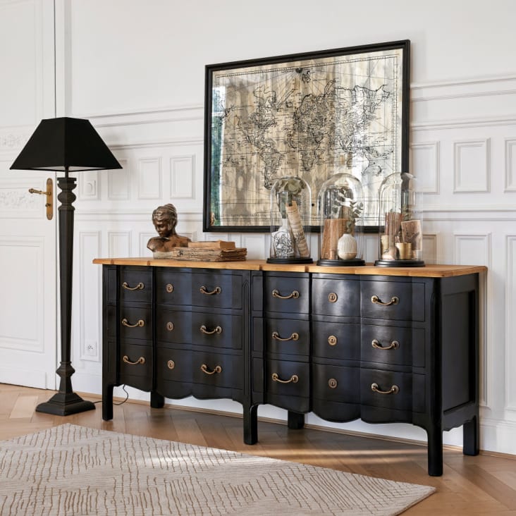 Commode double 6 tiroirs noire-Versailles ambiance-3