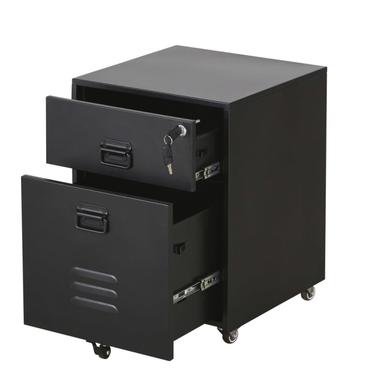 Contenitore da scrivania professionale con 2 cassetti in metallo nero con  rotelle Loft Business