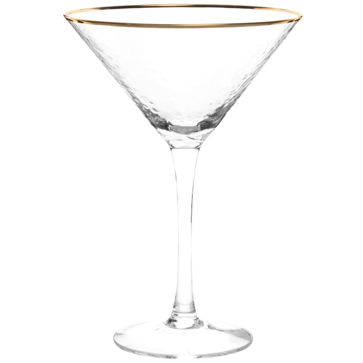 Elegante copa de cóctel con borde dorado y cristal de martini de
