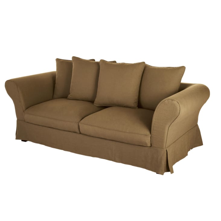 Copridivano per divano letto a 3/4 posti (materasso 12 cm) in lino  stropicciato marrone