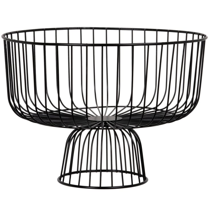 Corbeille En Métal Mesh Noir - 26,5x14,5cm - Avec Poignées Bambou