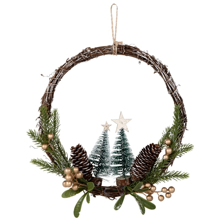LTWHOME Couronne De Noël Artificielle 31,8 X 29,2 Cm Avec Baies, Cônes Et Oiseau Pour Porte D'entrée, Mur, Cheminée, Décoration De Fenêtre