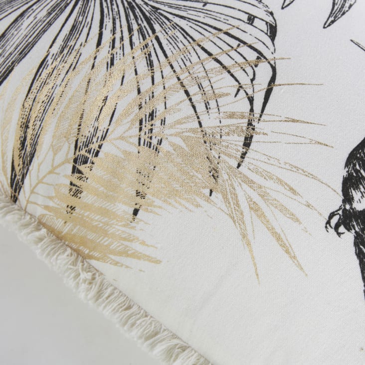 Coussin en coton blanc motif tropical imprimé noir et doré 30x50-URSULA cropped-4