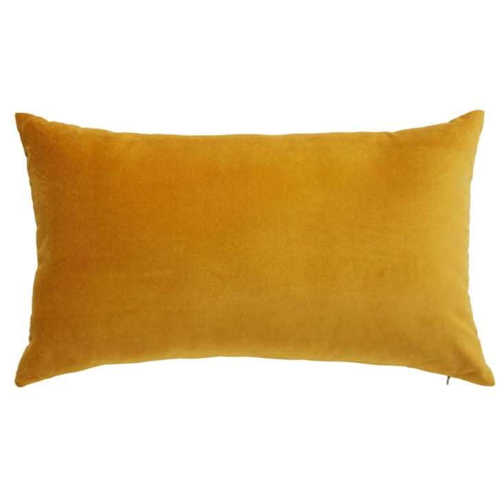 Coussin en velours jaune moutarde 30x50 cropped-2