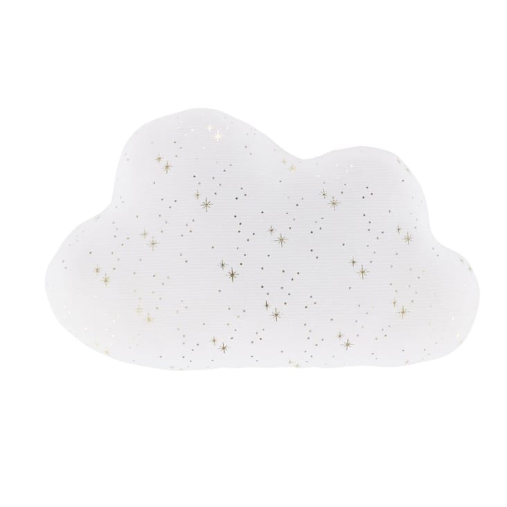 Coussin nuage en coton biologique ottoman blanc motifs étoiles dorées 35x23-CLOUDY