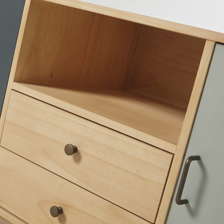 Credenza bassa lunga a 3 ante e 2 cassetti grigio, grigio blu ed écru Maisons du Monde