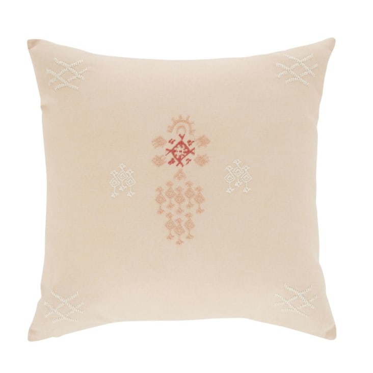 Cuscino in cotone con ricamo rosa 45x45 cm-ATTAIF