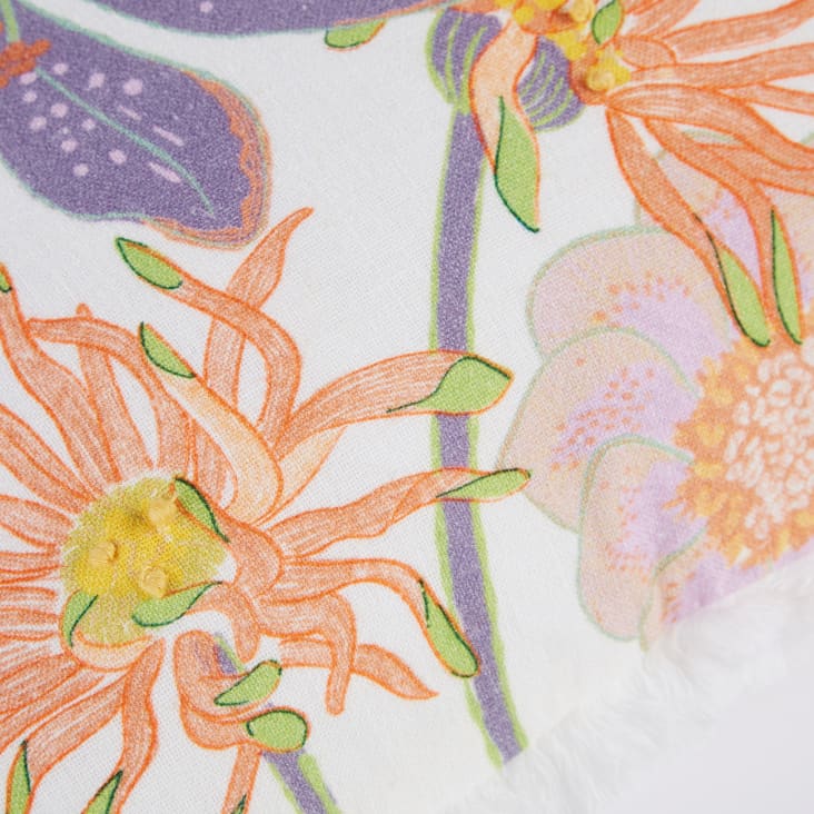 Cuscino in cotone e lino ricamati con stampa floreale multicolore e frange 30x50  cm CECILIA