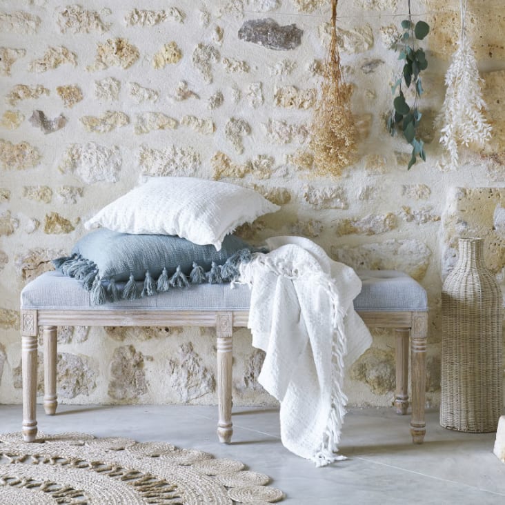 Decke aus Bio-Baumwolle Fransen, NYDIA | Maisons Waffelmuster Monde du 160x210cm mit und weiß
