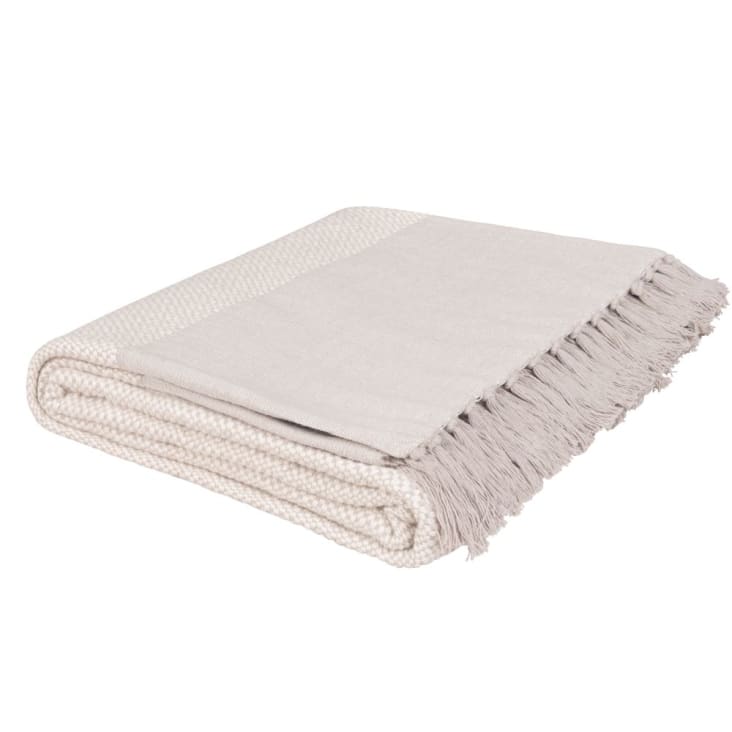 Decke aus gewebter, recycelter Baumwolle, beige und ecru, 160x210cm-IDEAL cropped-2