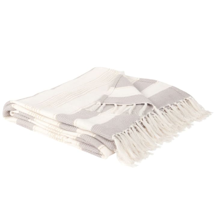 Decke aus gewebter, recycelter Baumwolle mit Streifenmuster, ecru und beige, 180x240cm-KIMBERLEY cropped-2