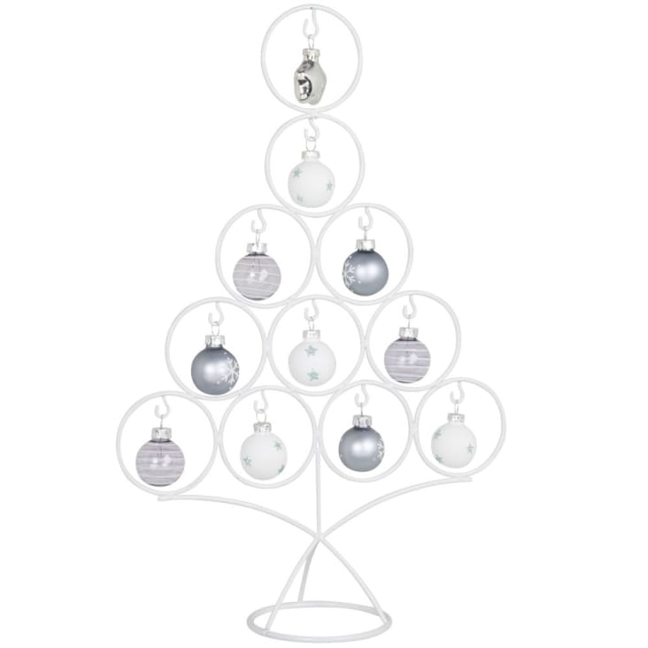 Déco de Noël sapin en verre et en métal blanc, bleu pétrole et gris