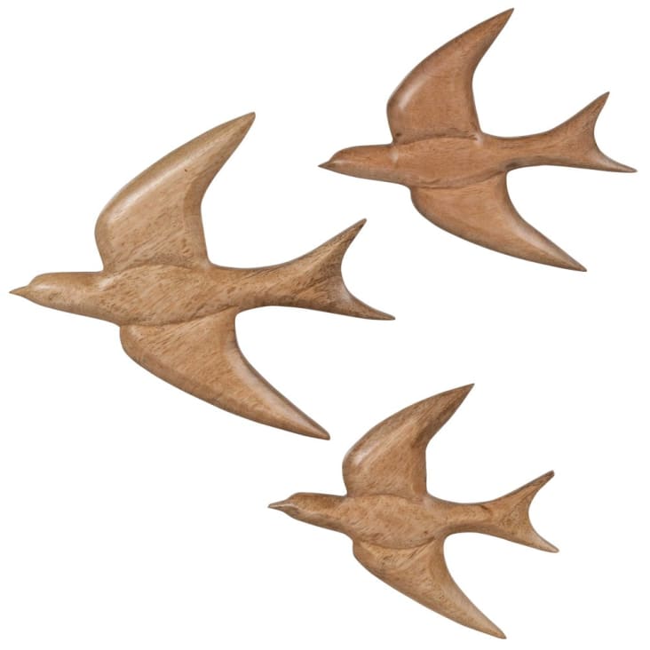 Déco murales hirondelles en bois de manguier sculpté marron (x3) 21x19 Maisons du Monde